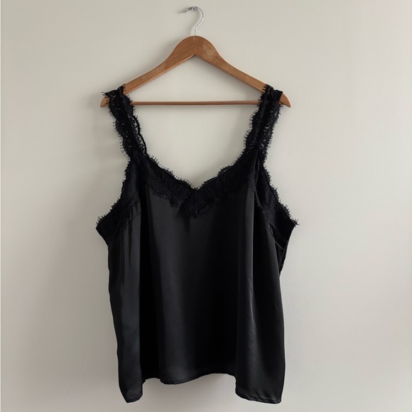 VTG Camisole Tank Top Satin Lace Trim Black Women 1XL Romantic Whimsigoth Witchy - Picture 1 of 8
